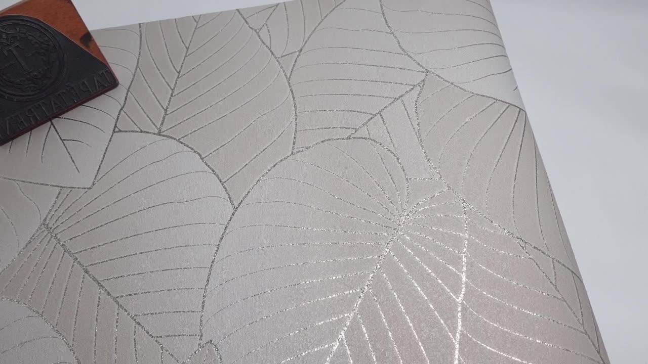 Szürke taupe elegáns leveles mintás design tapéta metálos levél erezettel