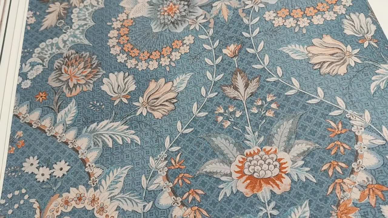 Vintage geometria mintás alapon klasszikus virág mintás kékes zöld design tapéta