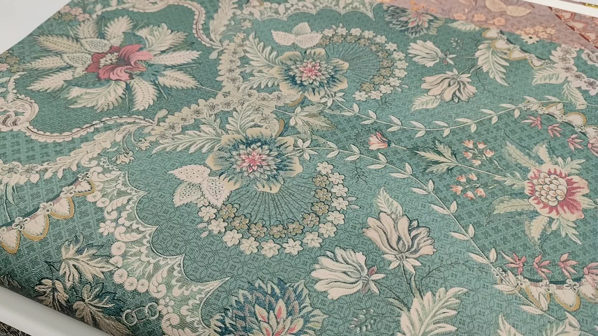 Vintage geometria mintás alapon klasszikus virág mintás zöld design tapéta