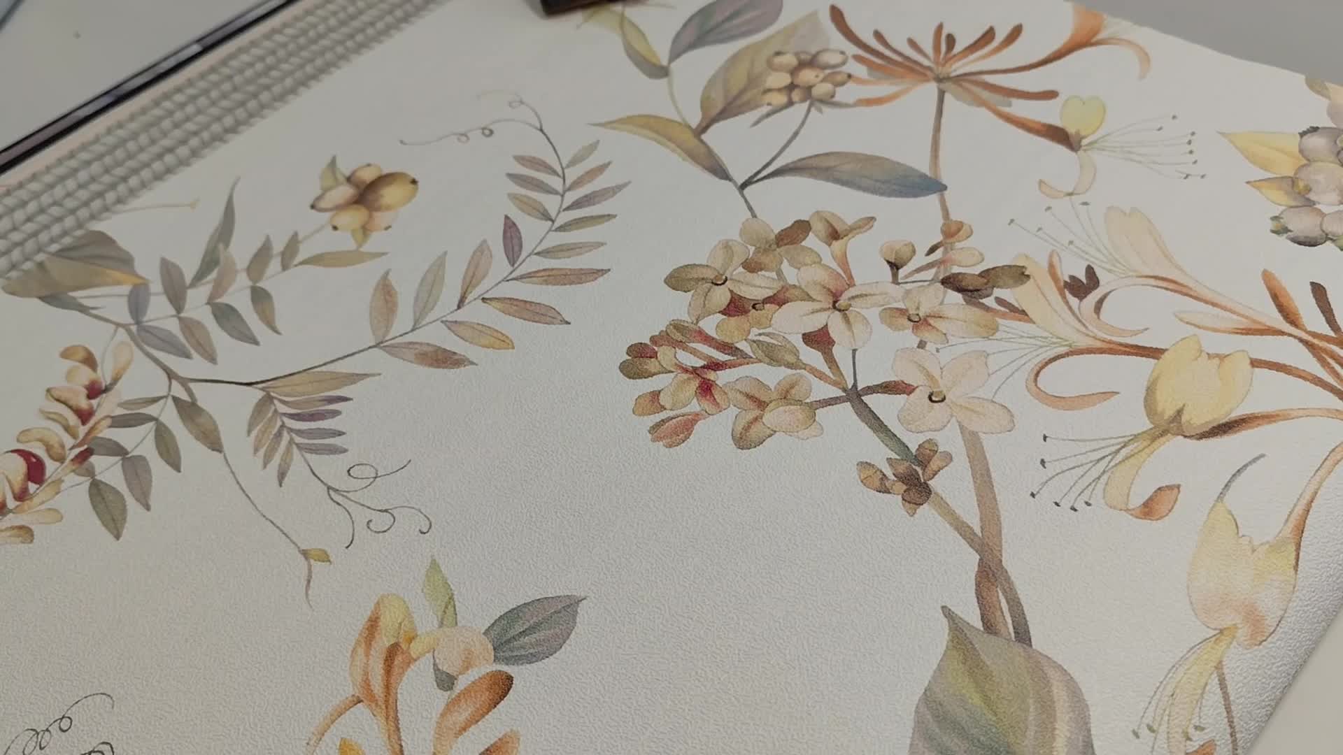 Virág és leveles mintás mosható vinyl tapéta