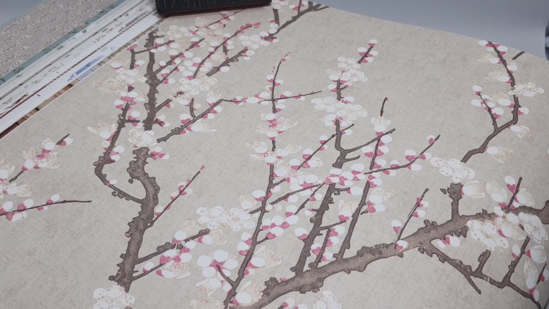 Cseresznye virág mintás design tapéta natur alapon