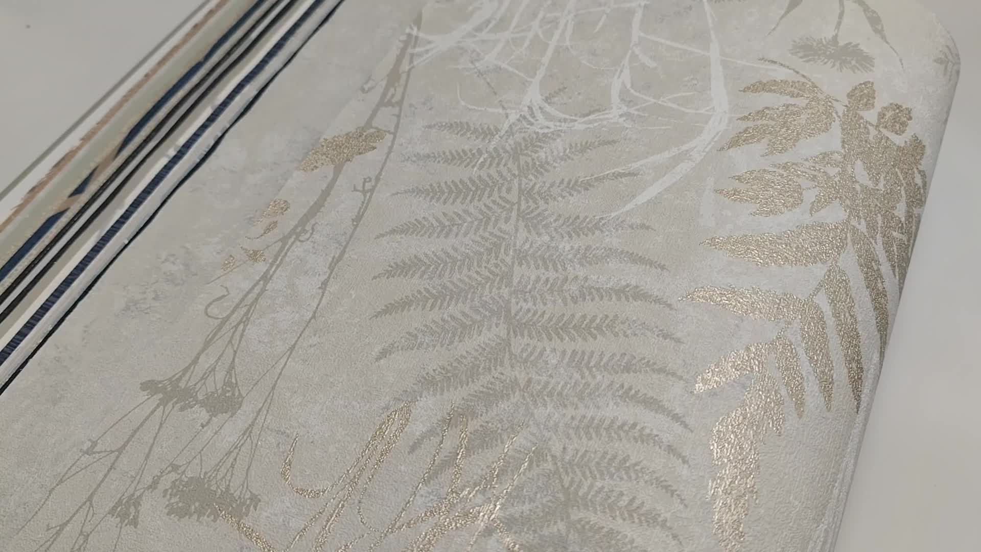 Szürke levélmintás vlies design tapéta