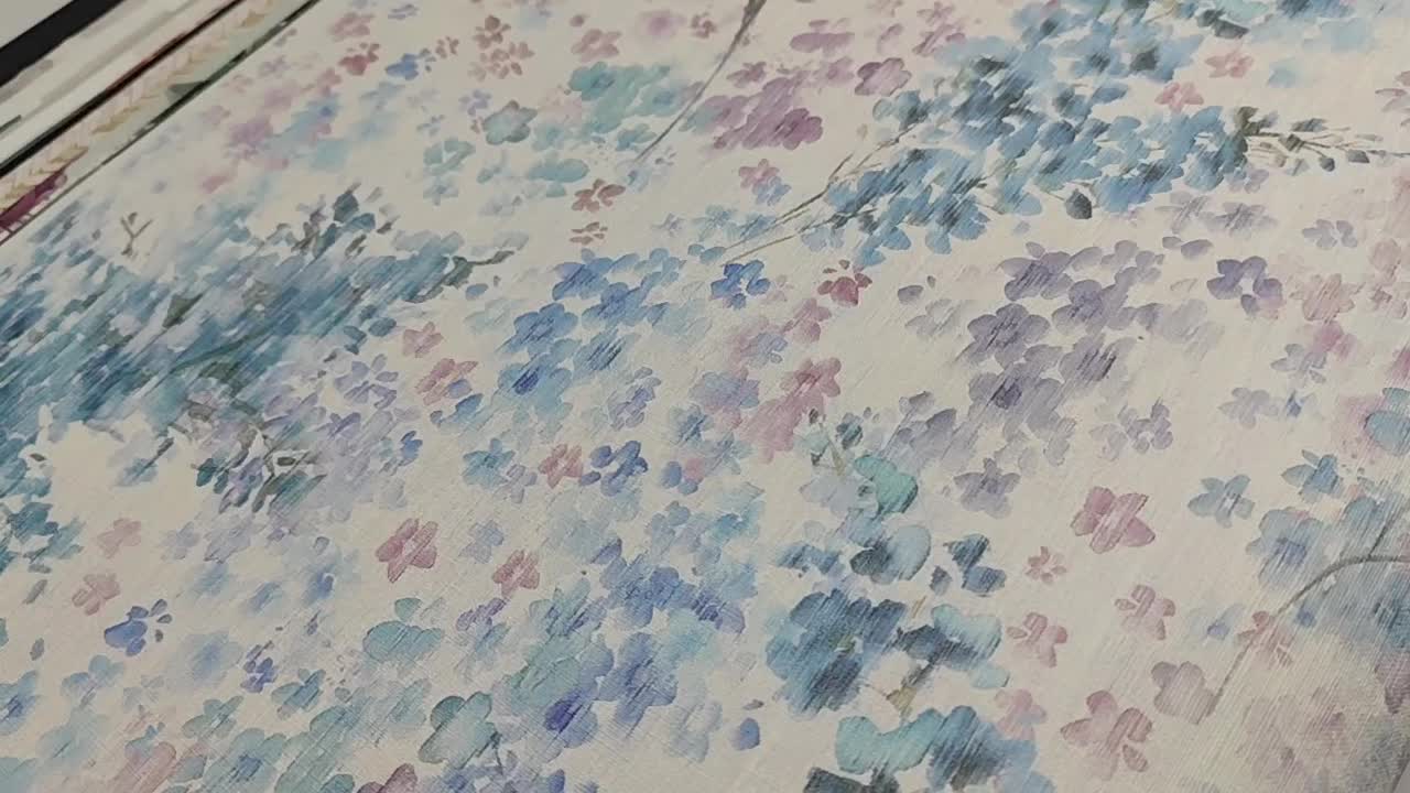 Akvarell virágmintás vinyl design tapéta lila kék színekkel