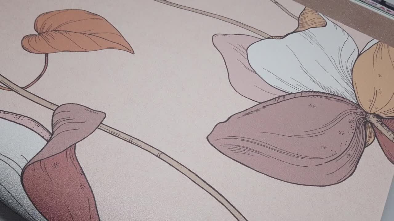 Virágmintás vinyl design tapéta barack színben