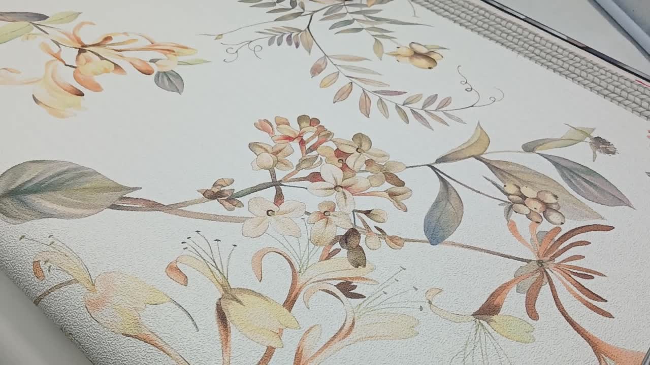 Virág levél mintás vinyl desing tapéta zöldes sárgás színekkel