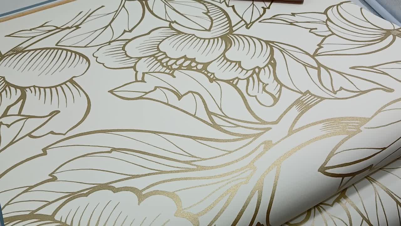 Fehér arany óriás virágos mintás elegáns design tapéta