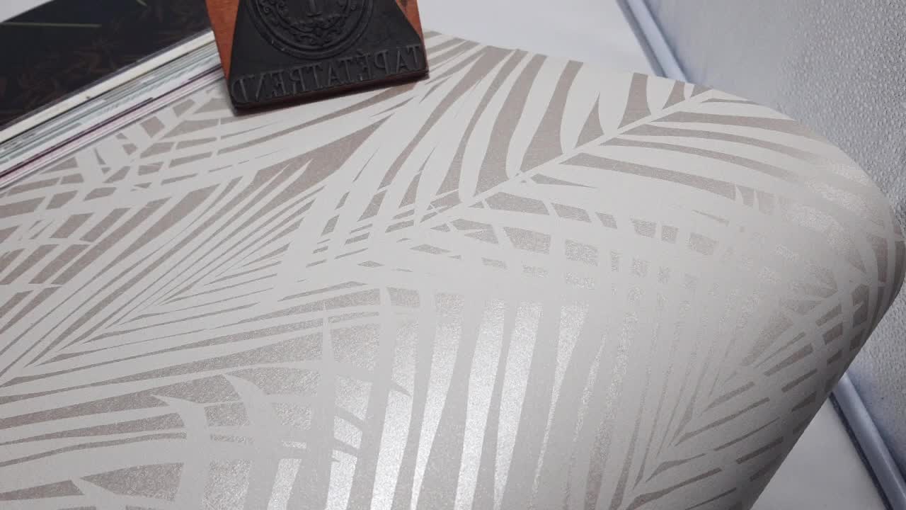 Minimalista gyöngyház beige pálma levél mintás design tapéta