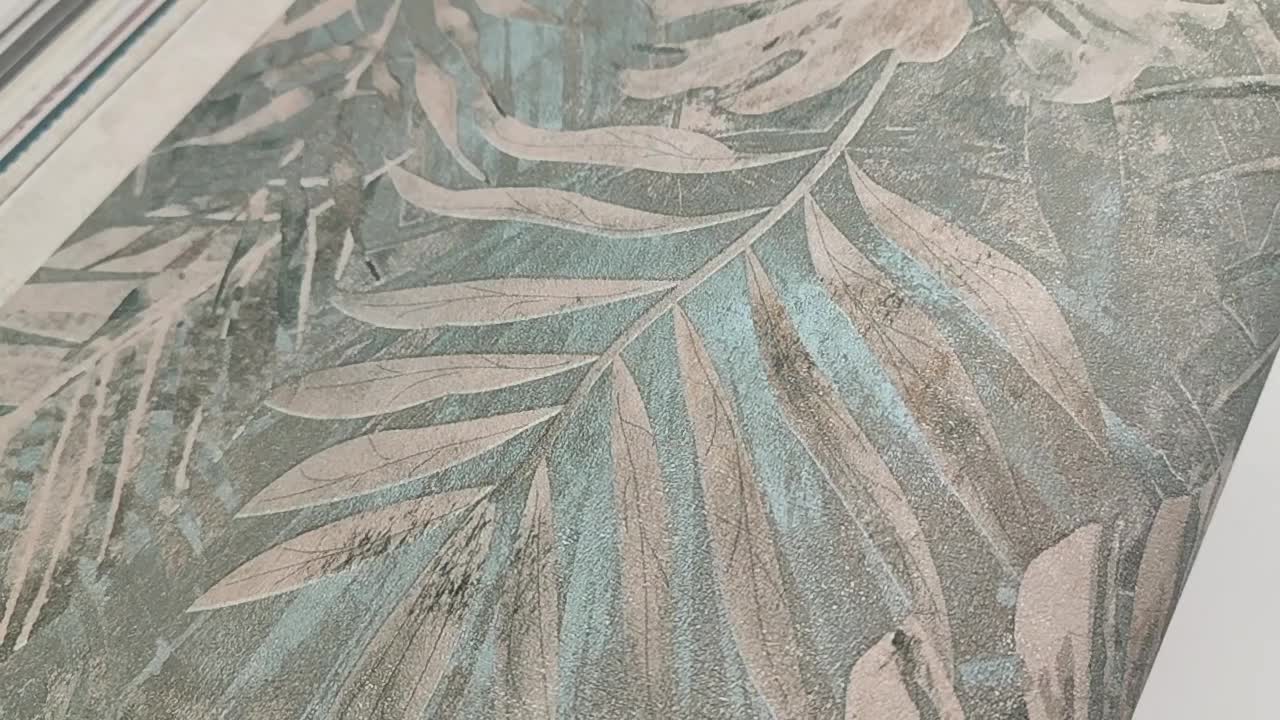 Sötéttürkiz pálmaleveles modern design tapéta PVC mentes