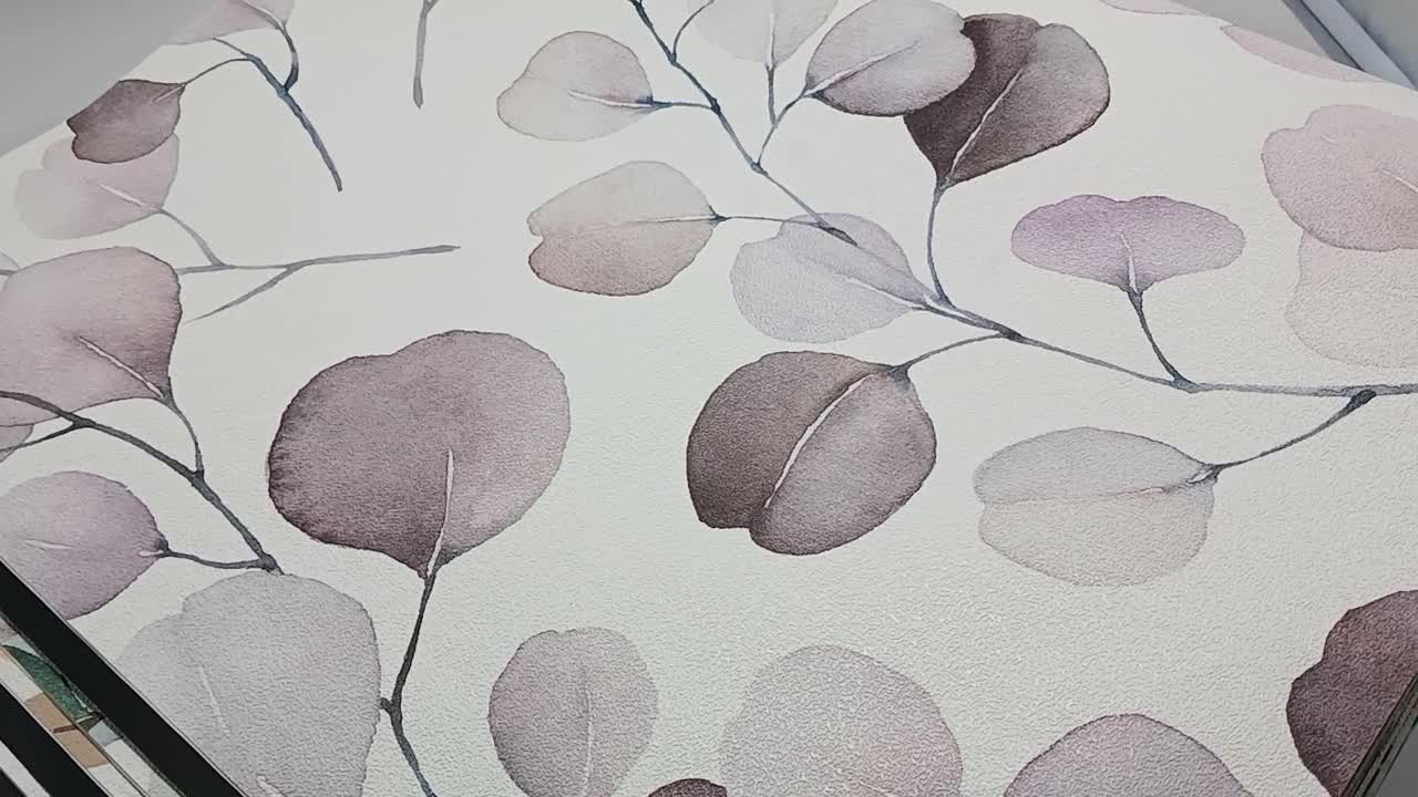 Levél mintás vinyl design tapéta pasztel lila eukaliptusz levél mintával