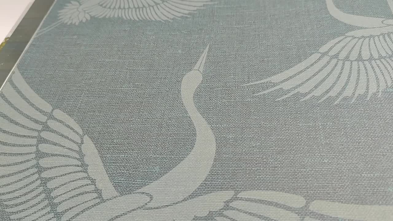 Zöld design tapéta keleties stílusban daru madár mintával