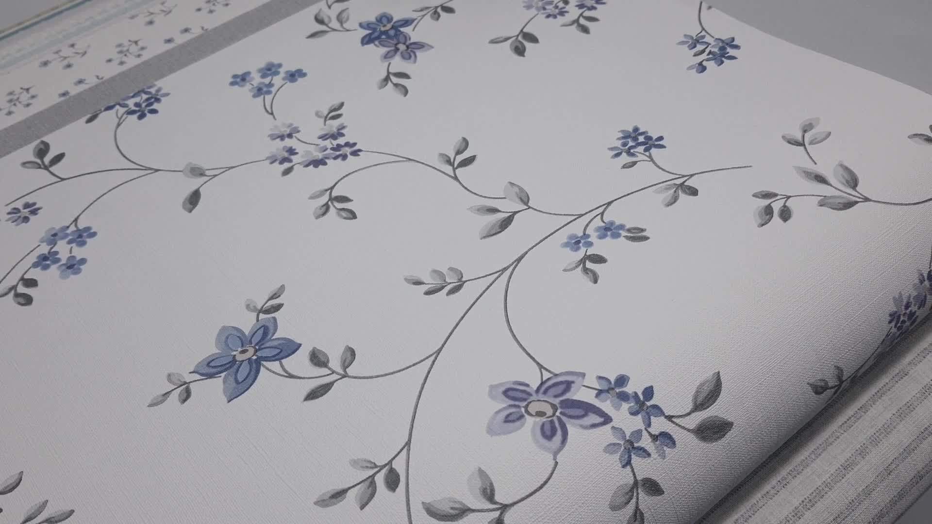 Kék virágos inda mintás klasszikus tapéta