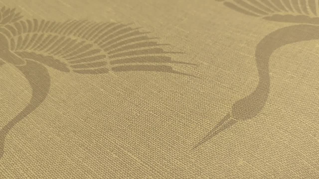 Keki zöld tapéta daru madár mintával