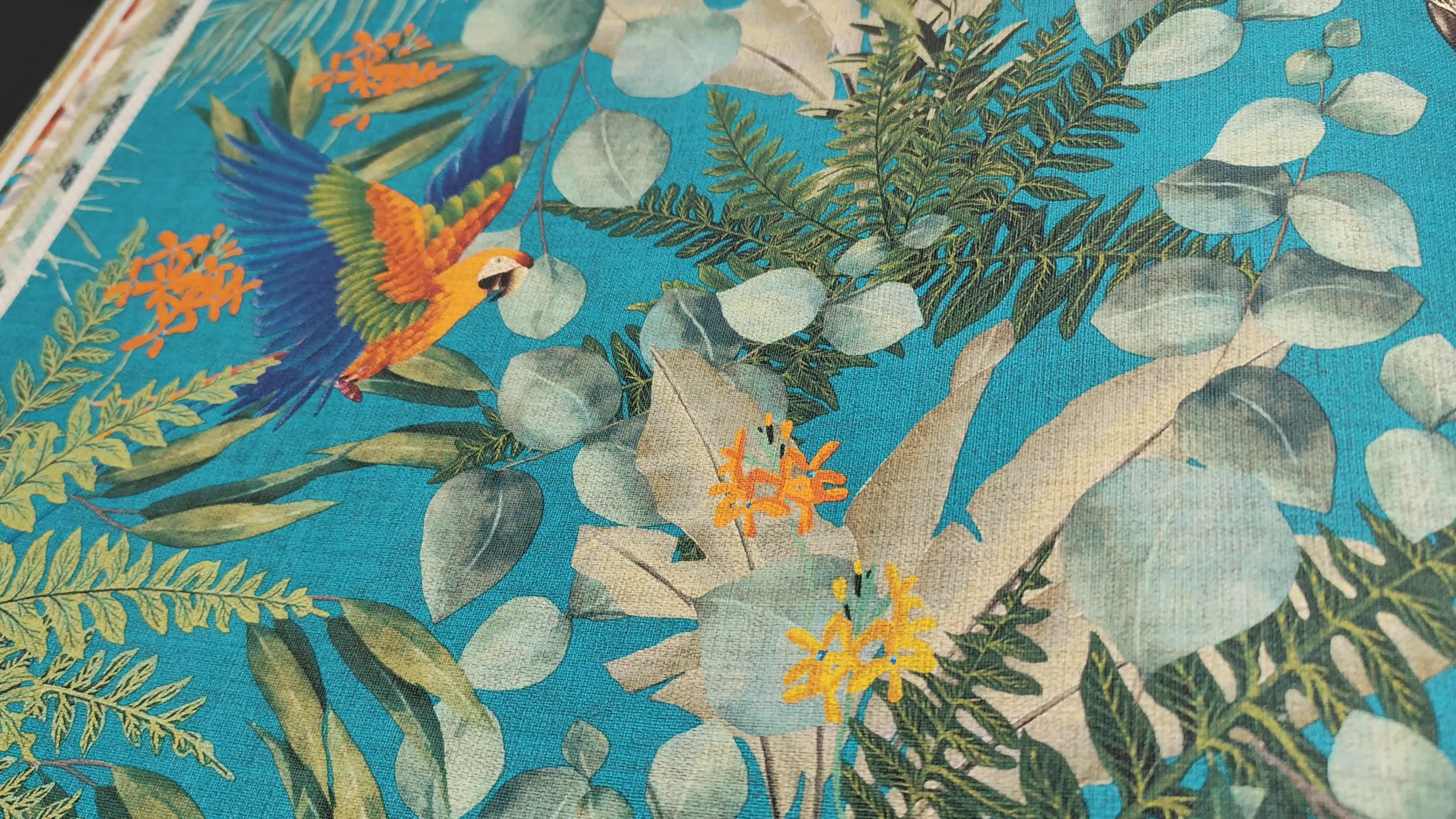 Türkiz tapéta 70cm papagáj és botanikus mintával