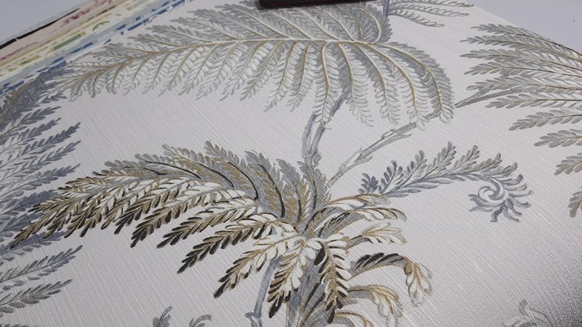 Szürke pálmalevél mintás vinyl olasz tapéta