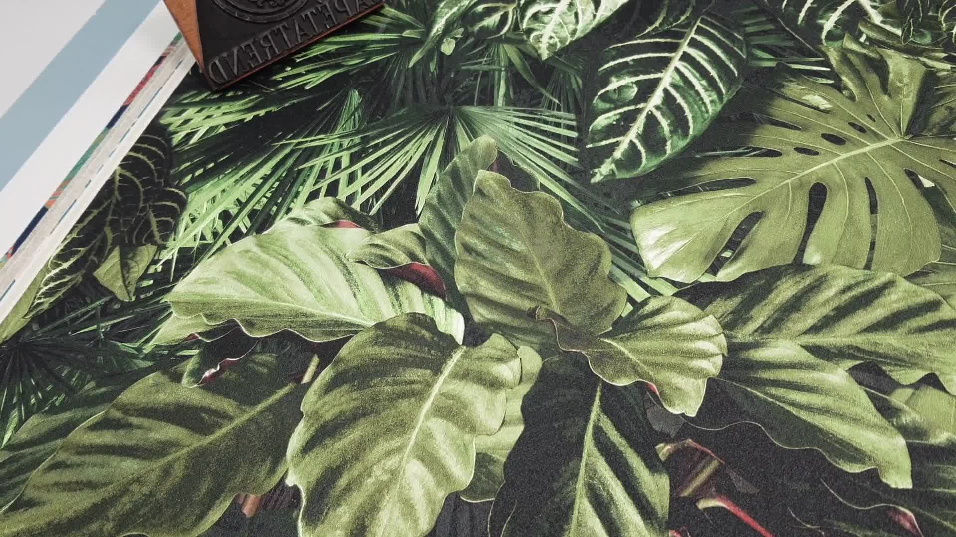 Zöld levélmintás vinyl design tapéta