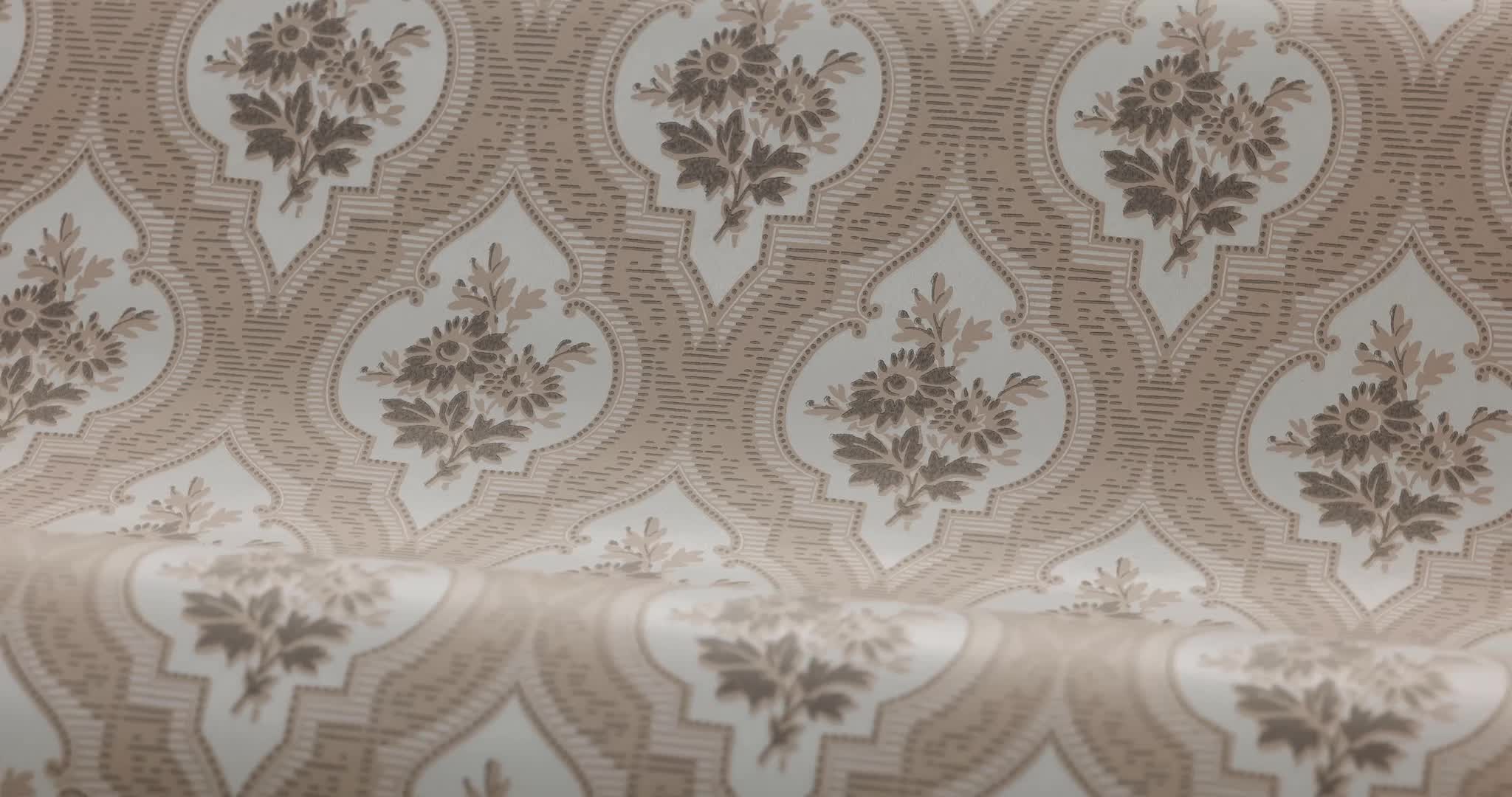 Pasztel rózsaszín, beige és enyhe barna vintage geometria és virág mintás design tapéta