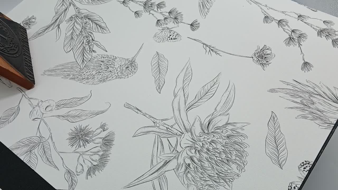 Vinyl tapéta fekete fehér madár és virágos mintával