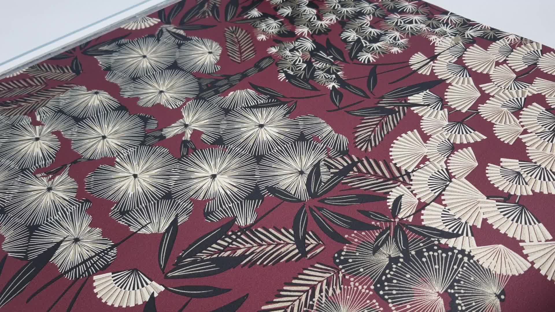 Design tapéta piros keleties botanikus mintával