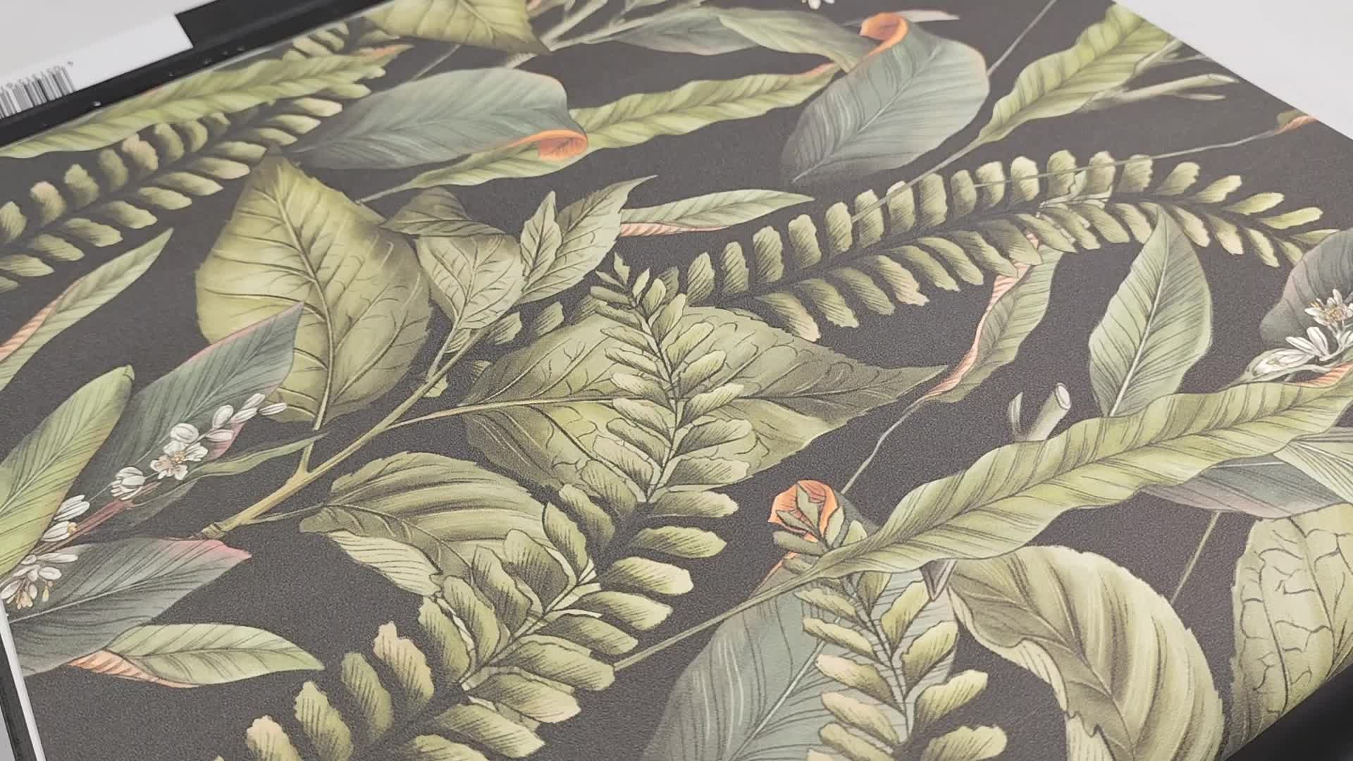 Vinyl tapéta szürke alapon zöld levél mintával