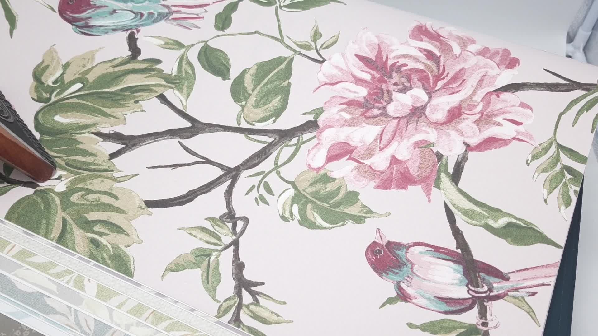 Romantikus dekor tapéta madár és virágos mintával