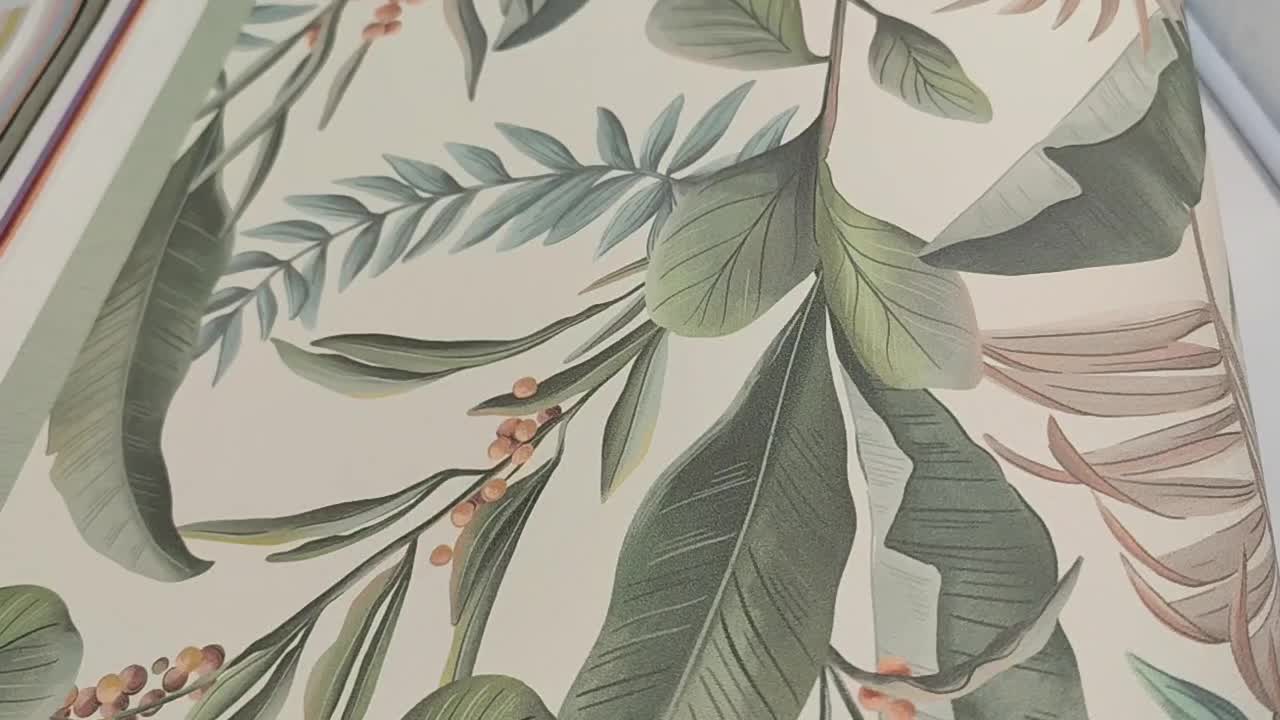 Vinyl tapéta natur alapon zöld leveles mintával