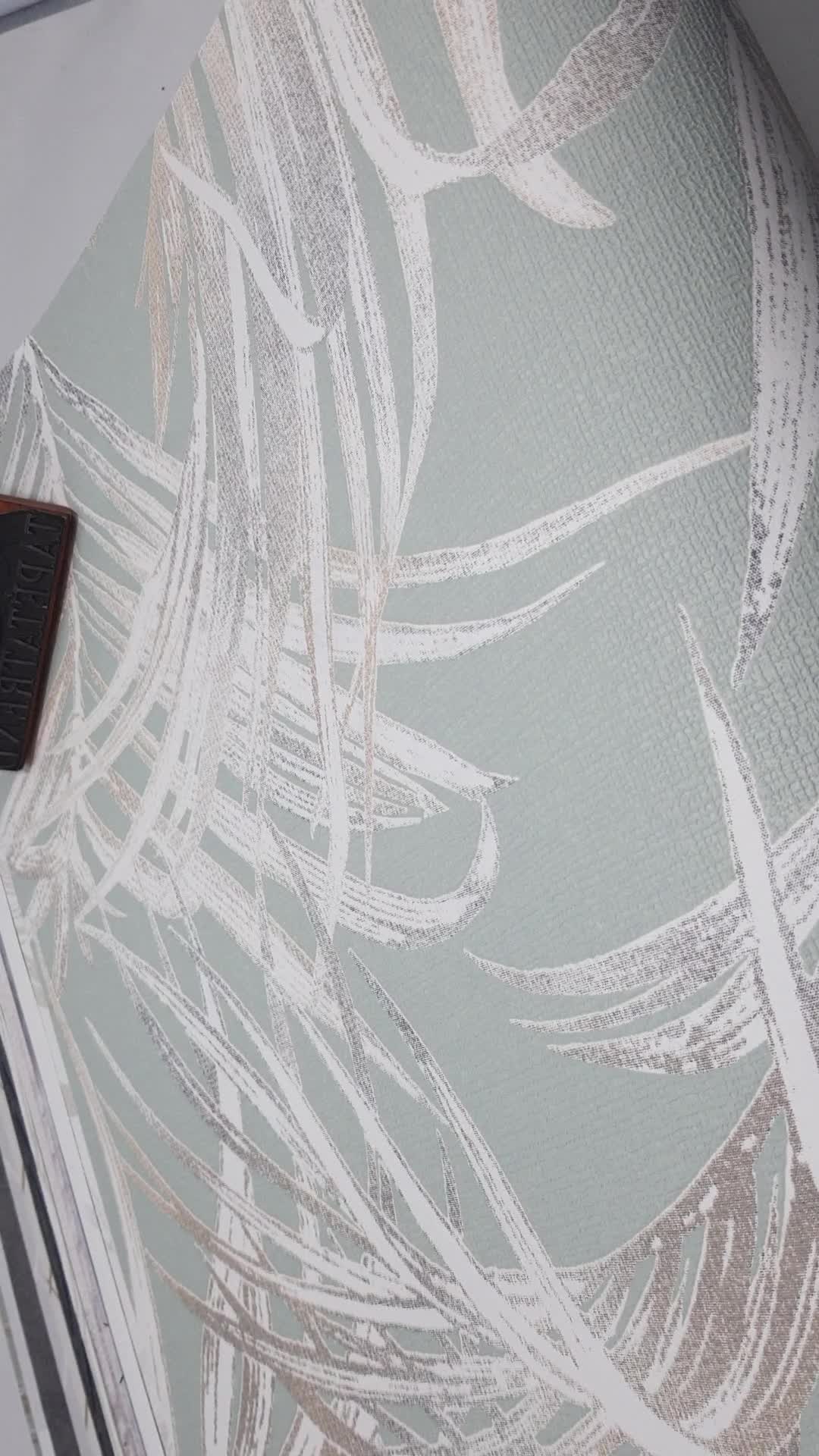 Pálmalevél mintás vlies tapéta menta zöldes színvilágban