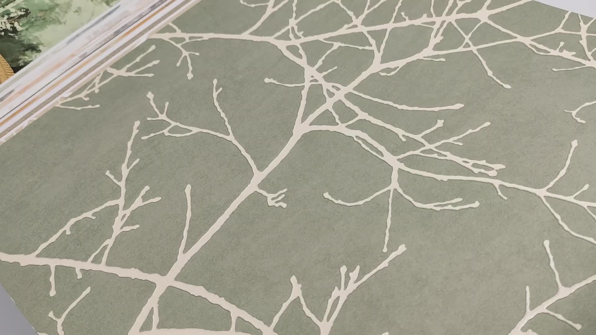 Faág mintás minimál design tapéta eukaliptusz zöld színben