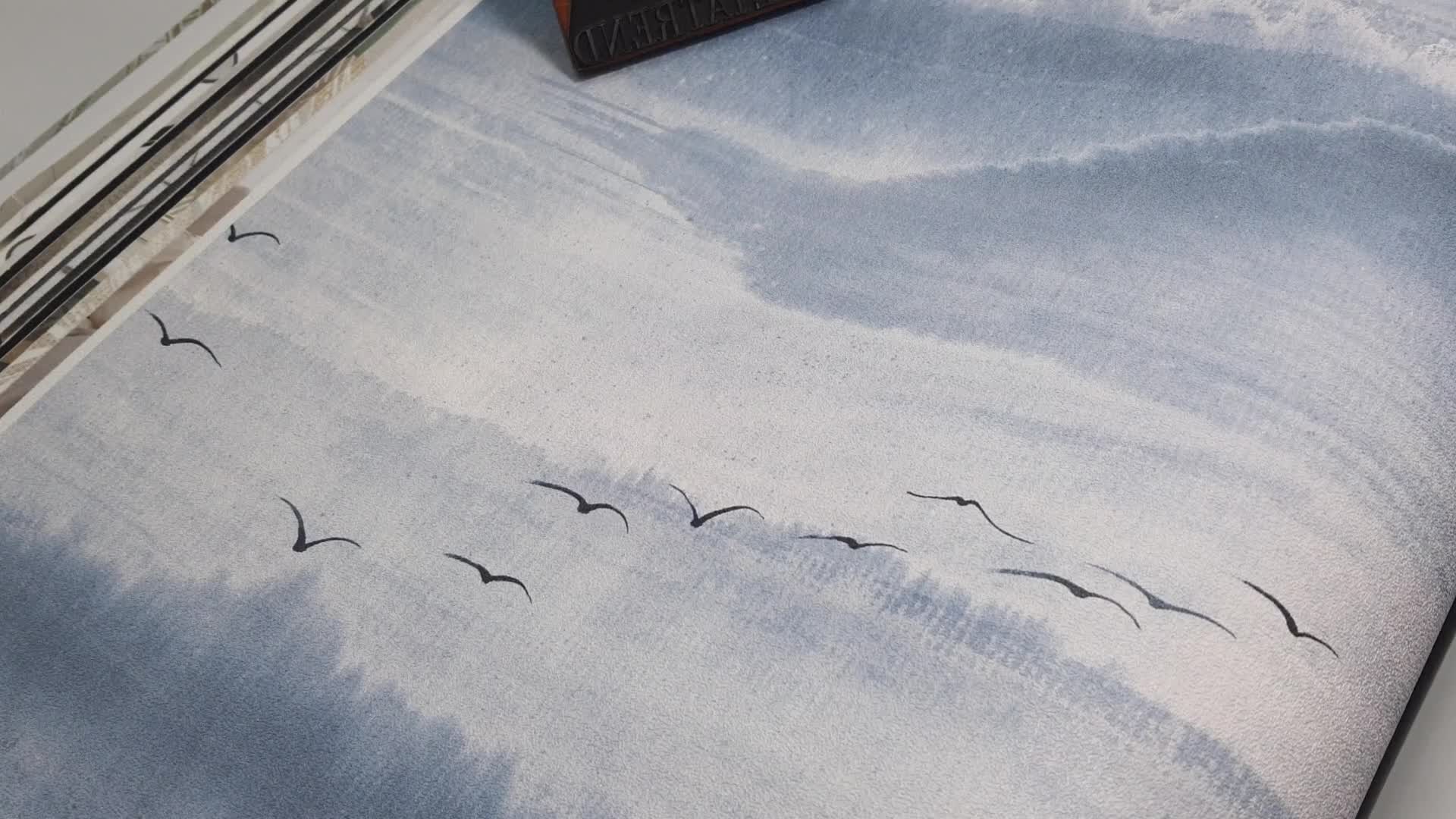 Kék felhő és madaras mintás vinyl tapéta