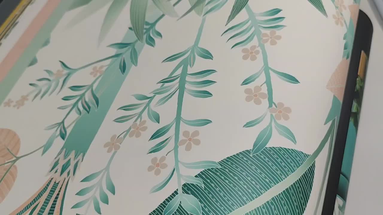 Akvarell stílusú pasztel türkiz színű virág és levél mintás design tapéta