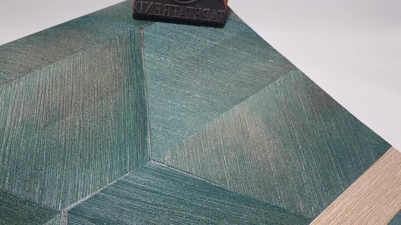 Türkiz design tapéta modern geometrikus 3D hatású mintával mosható vinly