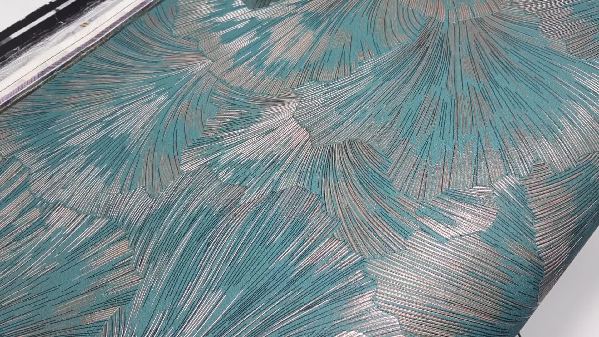 Modern türkiz zöld és metálos réz színű elegáns virág mintás design tapéta