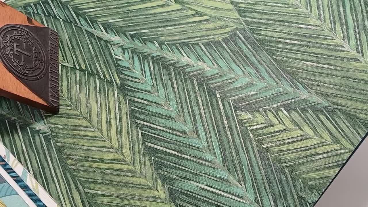 Zöld struktúrált erezettlevél mintás 3d hatású design tapéta