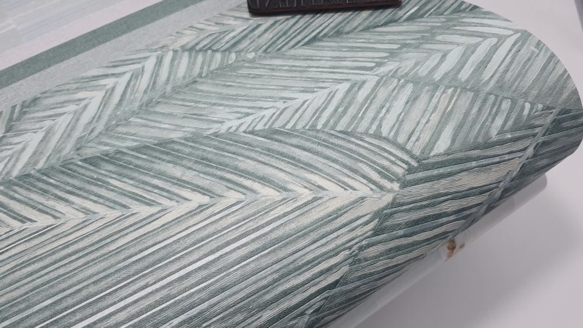 Türkiz és kék struktúrált erezettlevél mintás 3d hatású design tapéta