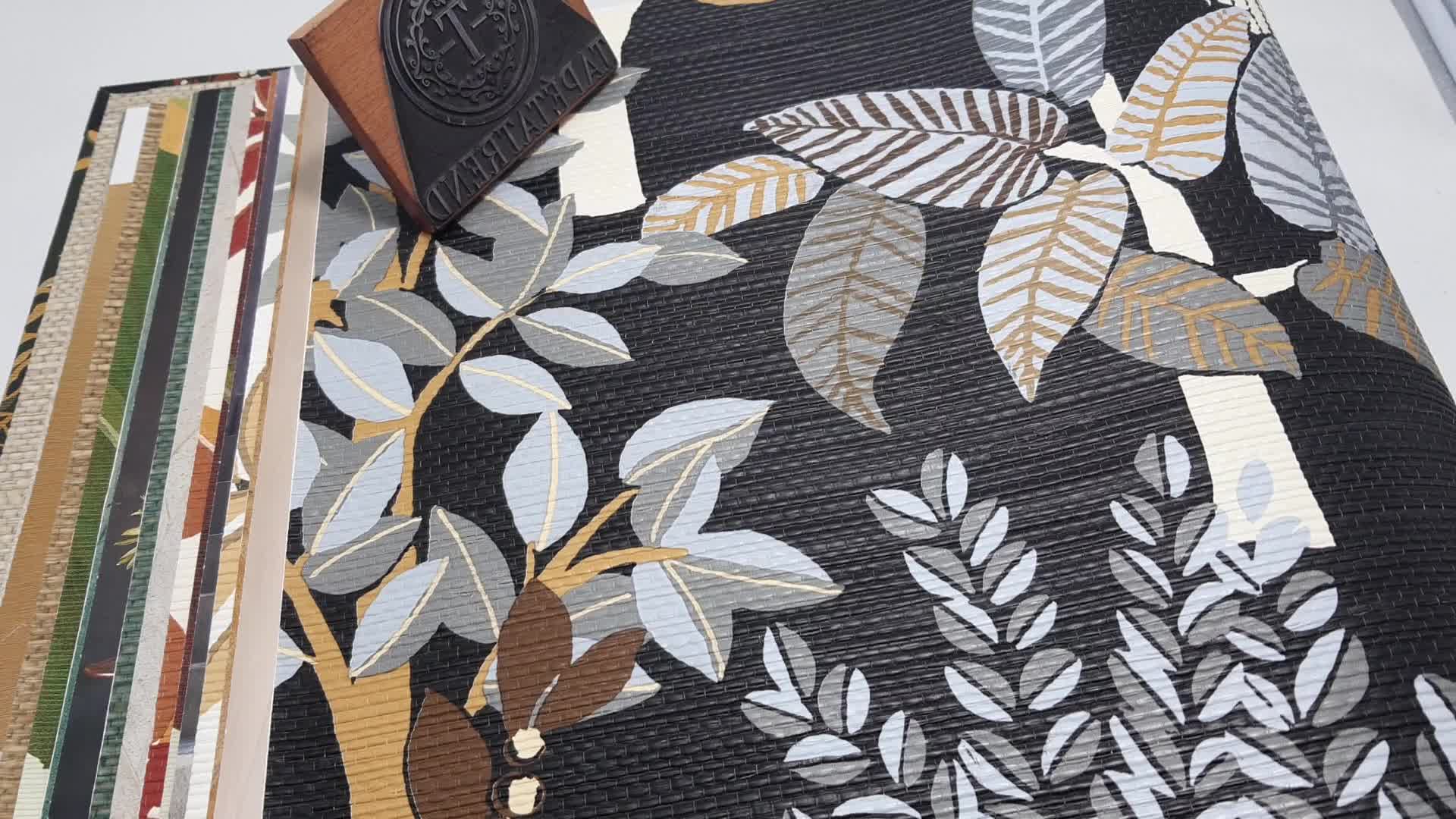 Casamance luxus tapéta acél fekete botanikus mintával