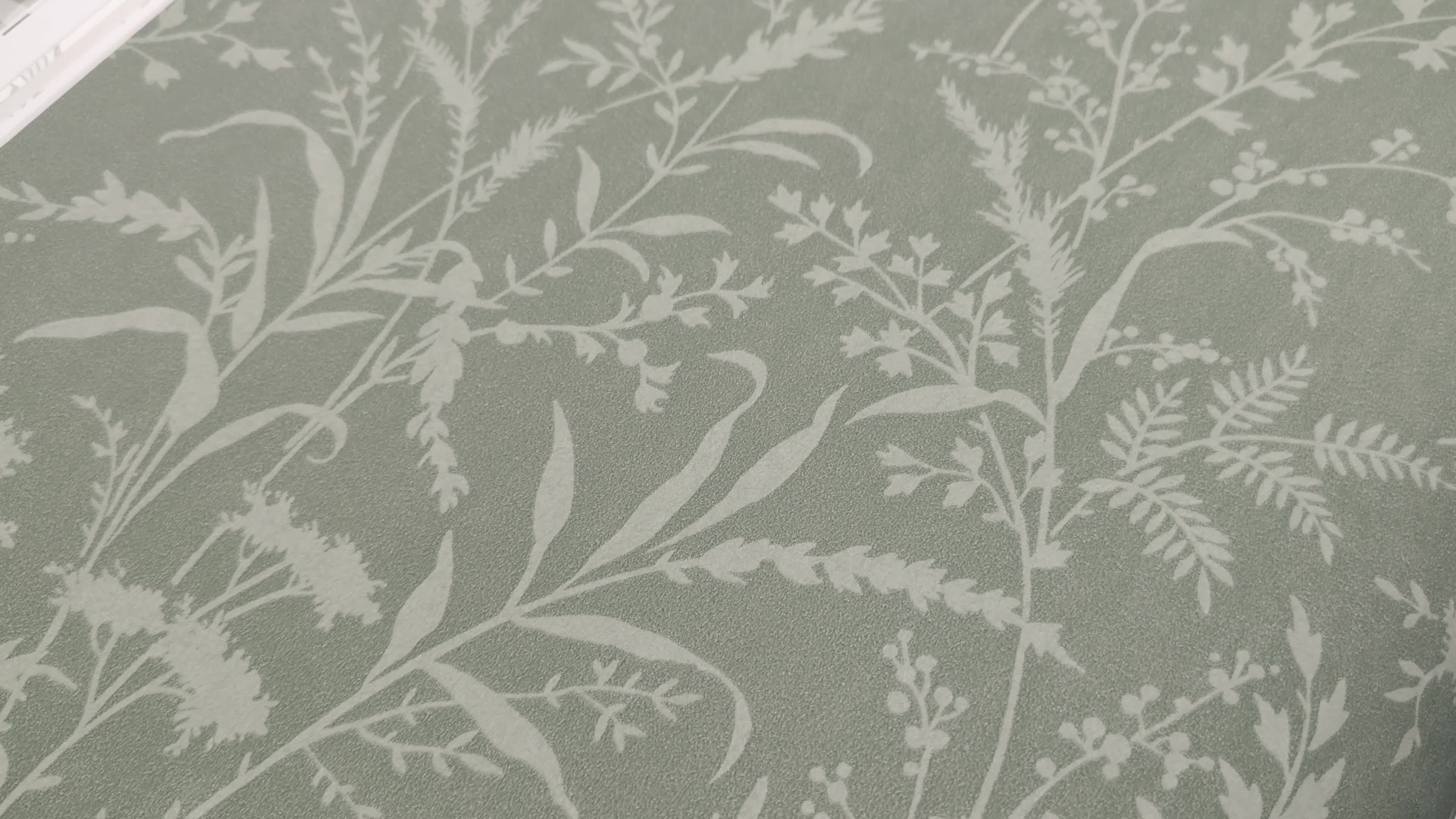 Zöld design tapéta skandináv stílusú leveles mintával