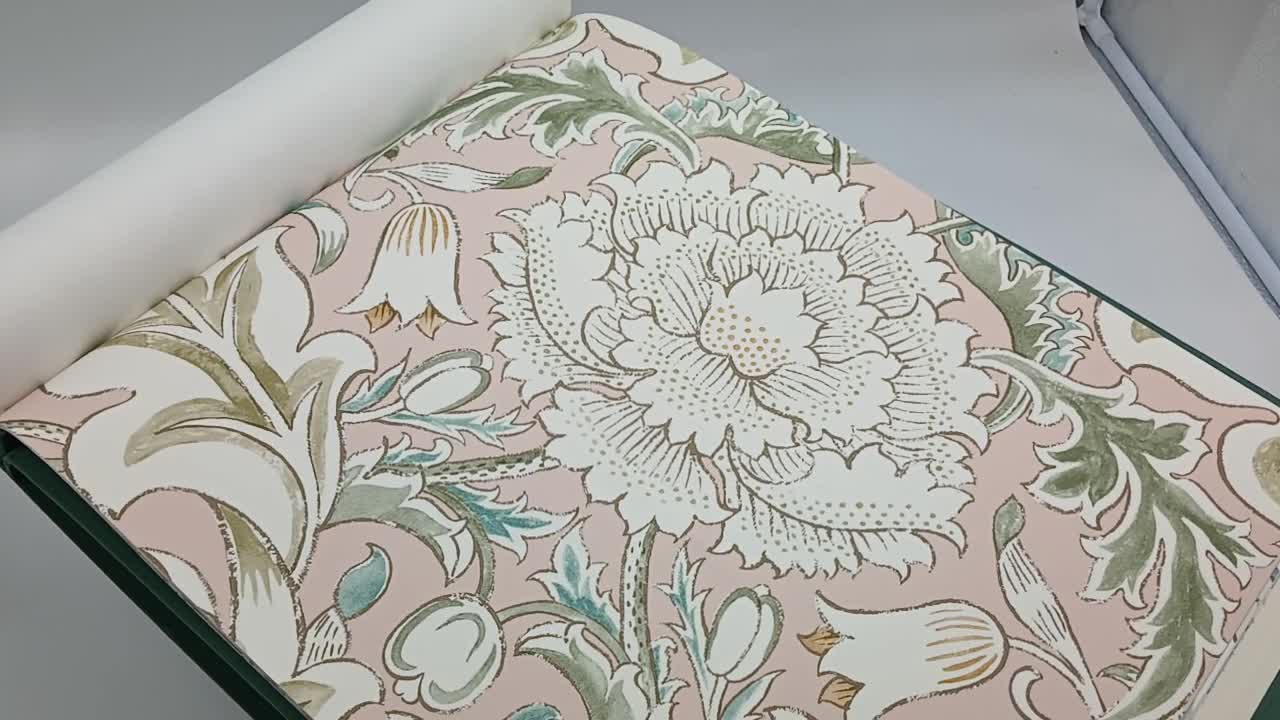 William Morris design tapéta rózsaszín romantikus virágos mintával
