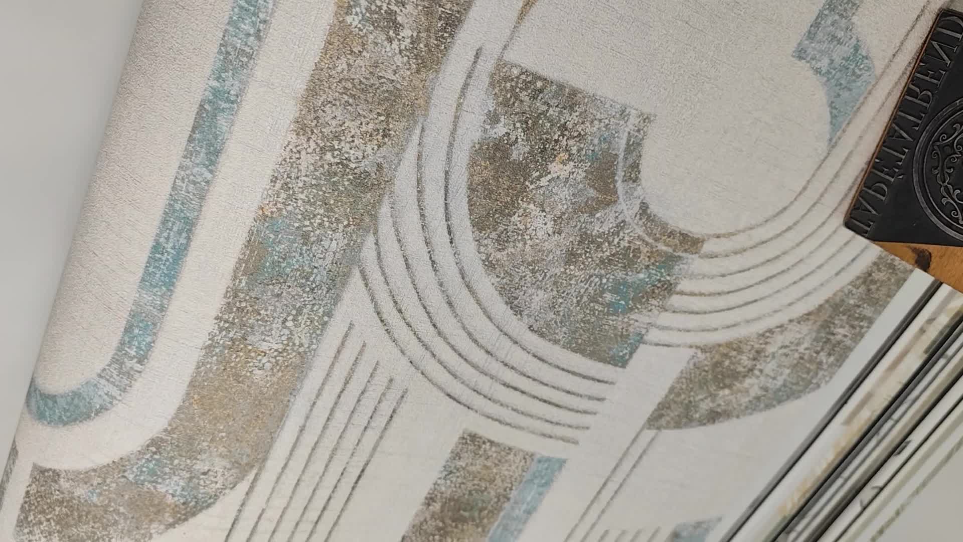 Vinyl tapéta geometrikus mintával türkiz zöldes színekkel