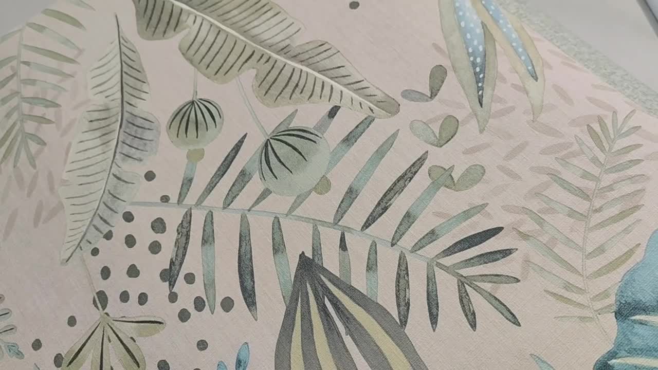 Türkiz design tapéta leveles mintával vinyl mosható