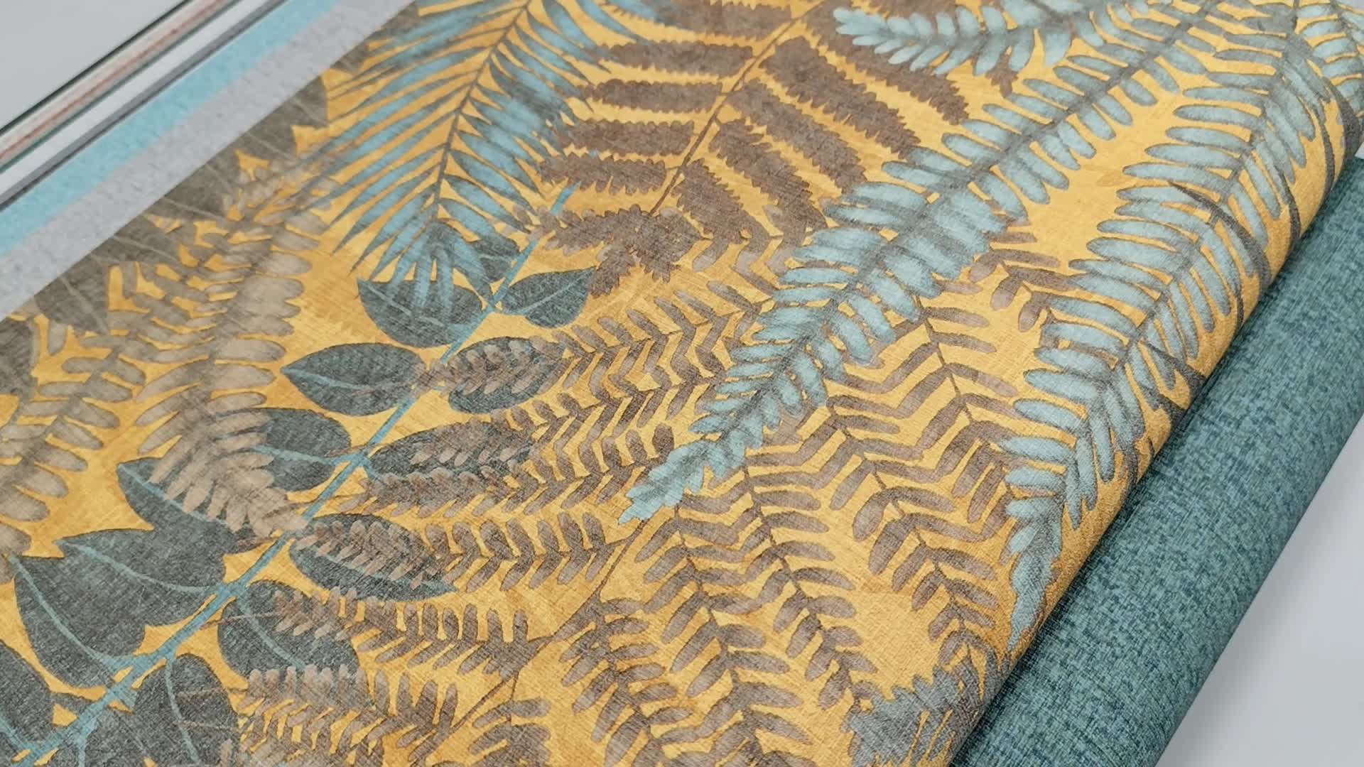 Sárga vinyl tapéta páfránylevél mintával