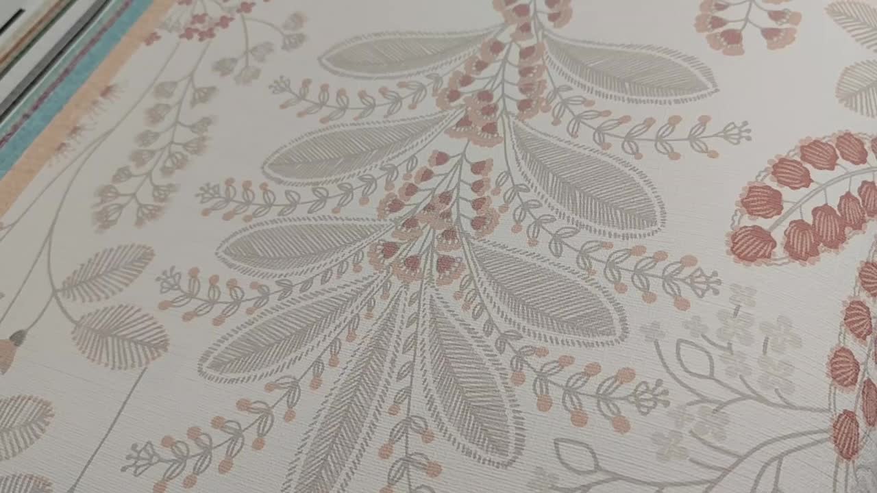 Vinyl tapéta leveles mintával rózsaszín színekkel