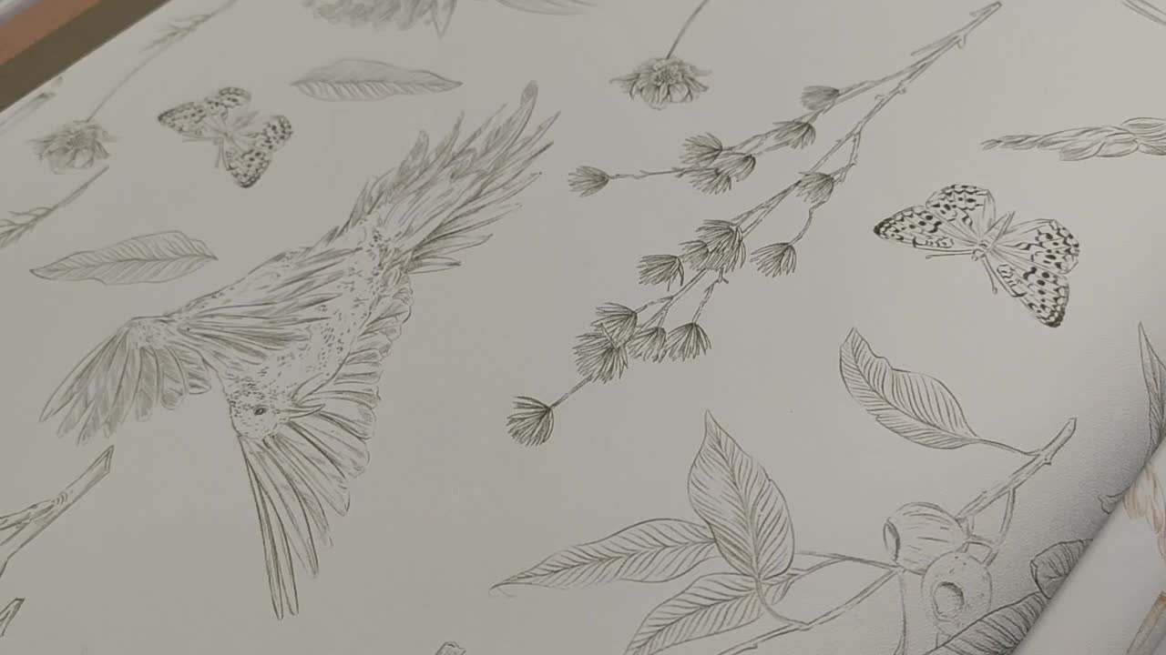 Vinyl tapéta zöld krém madár és virágos mintával