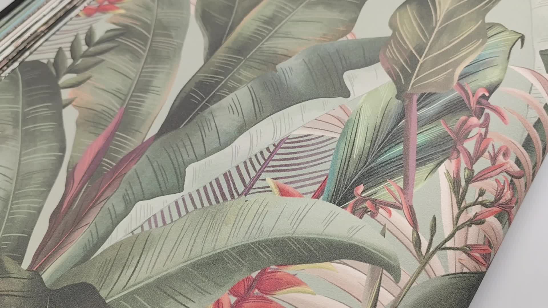 Zöld dekor tapéta pálmaleveles mintával vinyl mosható