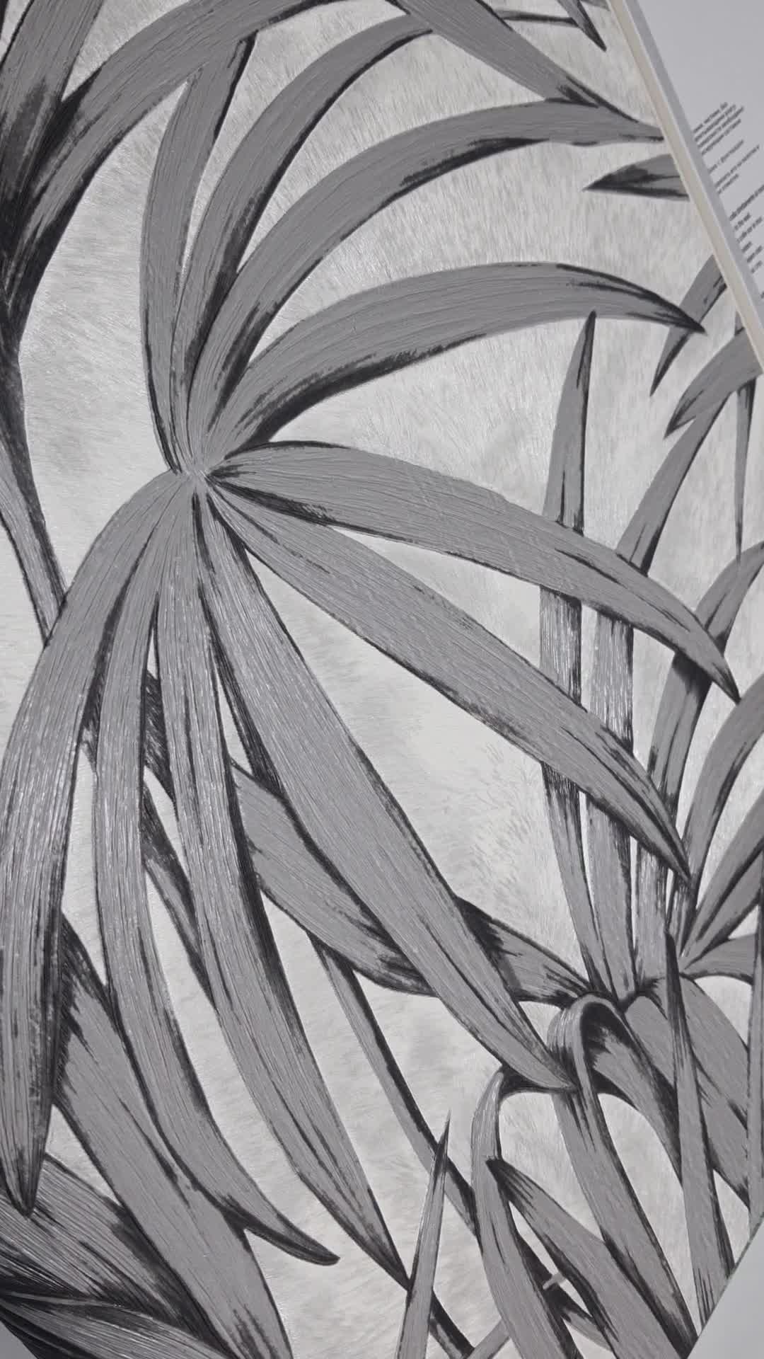 Szürke enyhe ezüstös dekor tapéta pálmaleveles mintával vinyl mosható