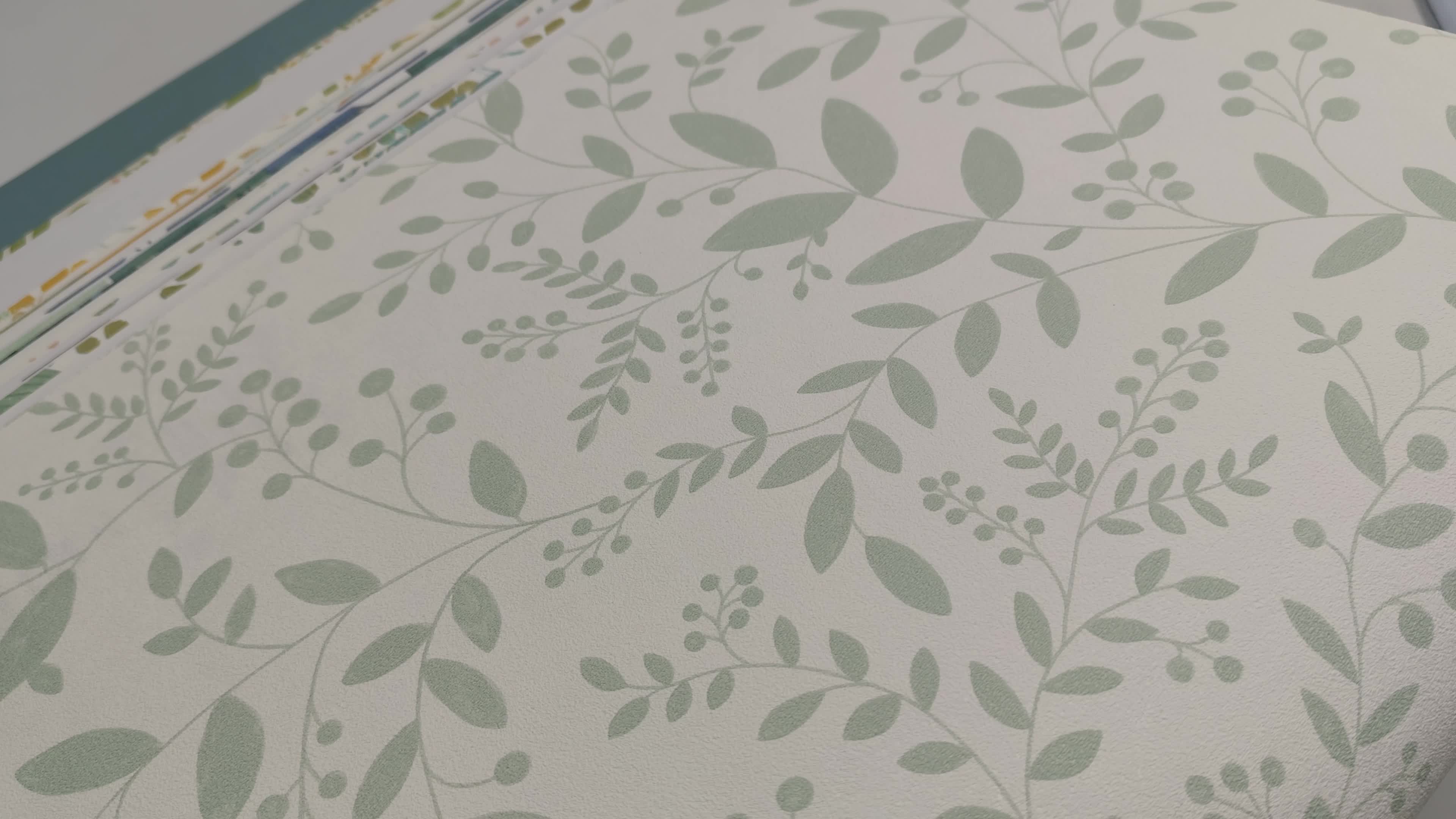 Vízzöld levélmintás dekor tapéta skandi stílusban