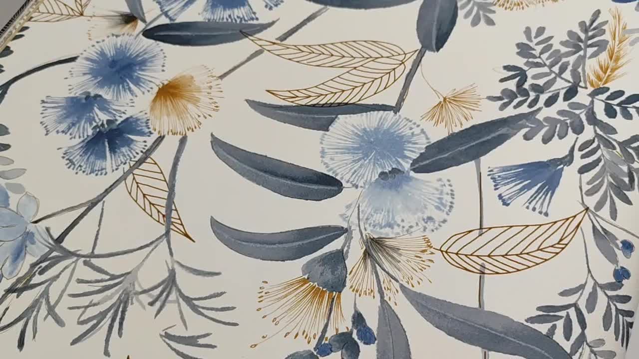 Kék levélmintás dekor tapéta