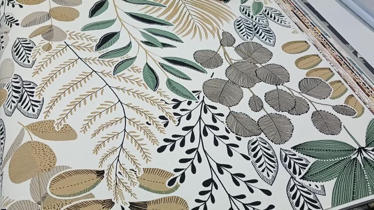 Skandináv dekor tapéta barna zöld leveles mintával