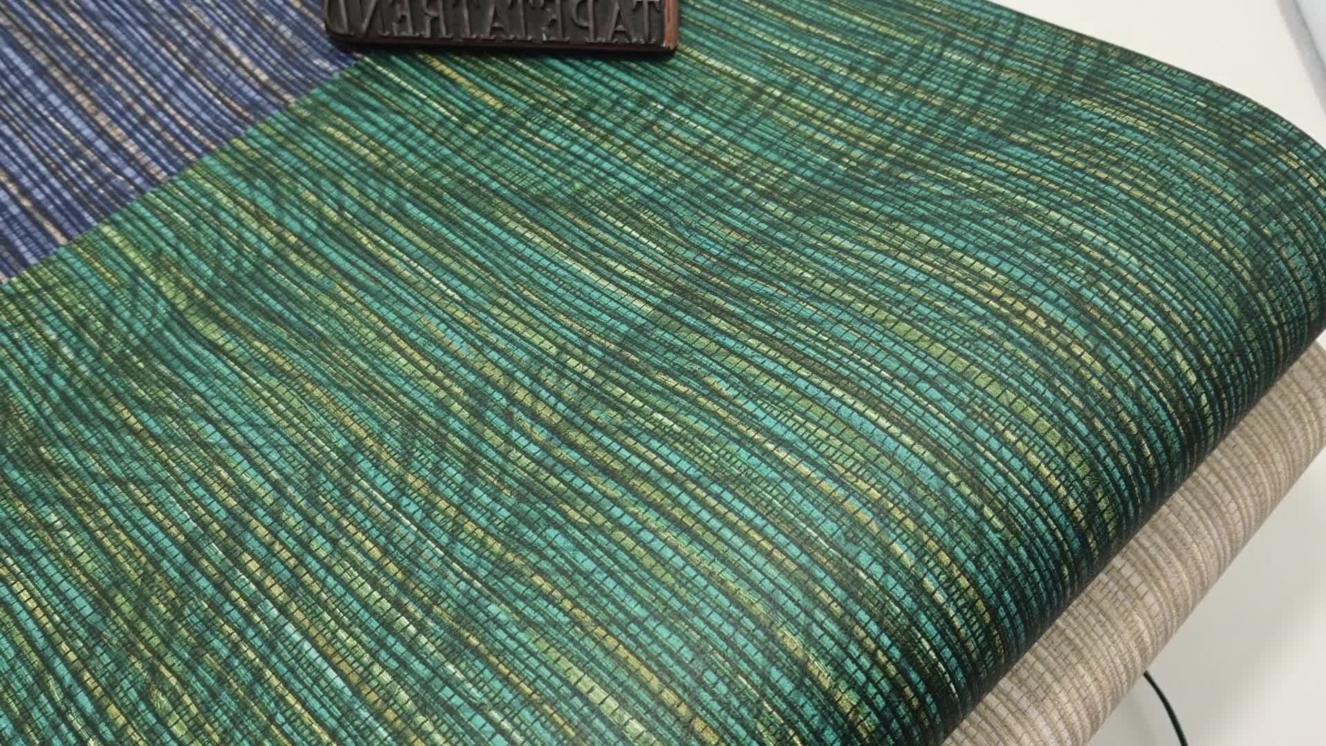 Zöld dekor tapéta leveles mintával textiles strukturával