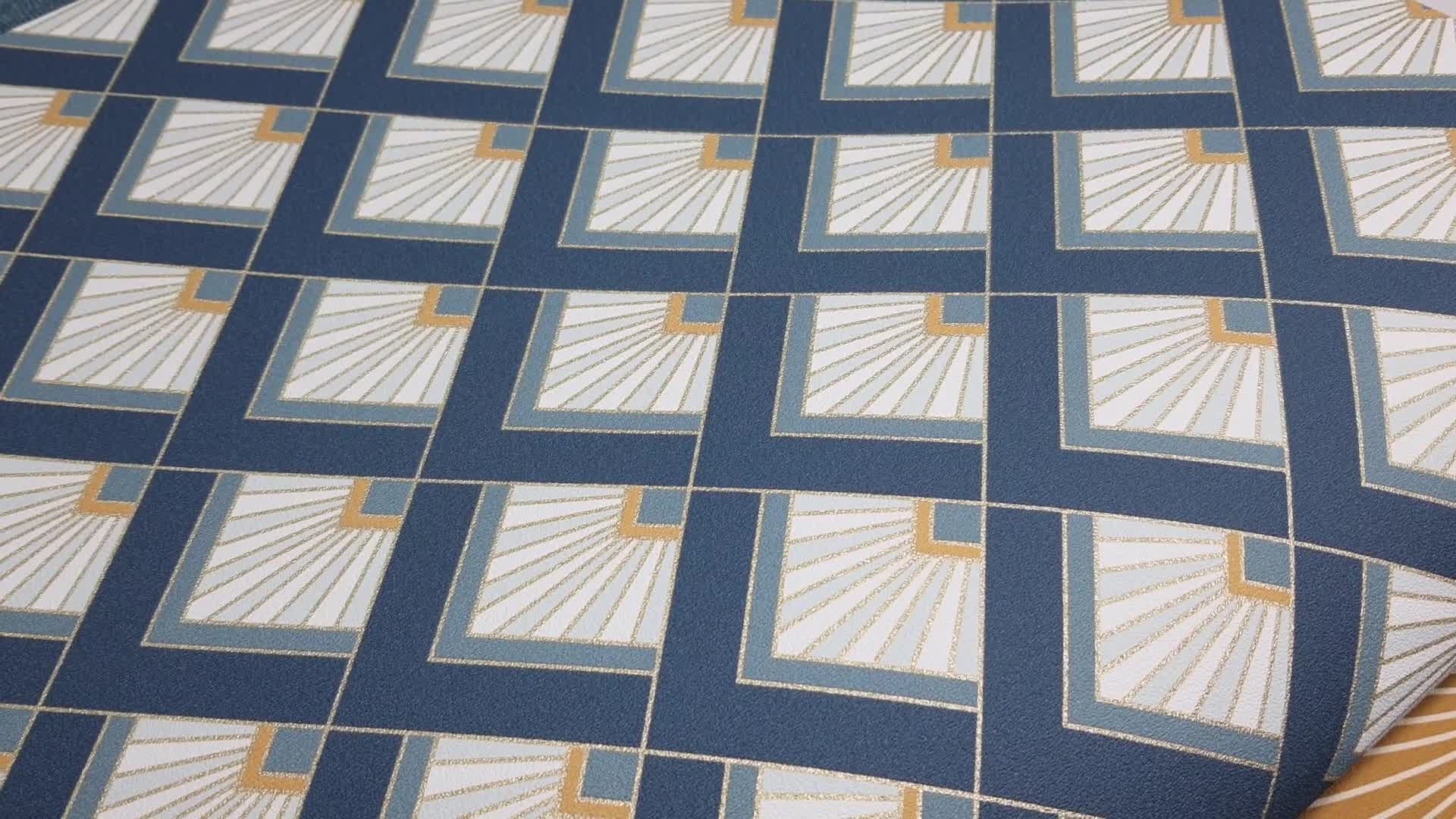 Kék arany art deco tapéta geometrikus mintával