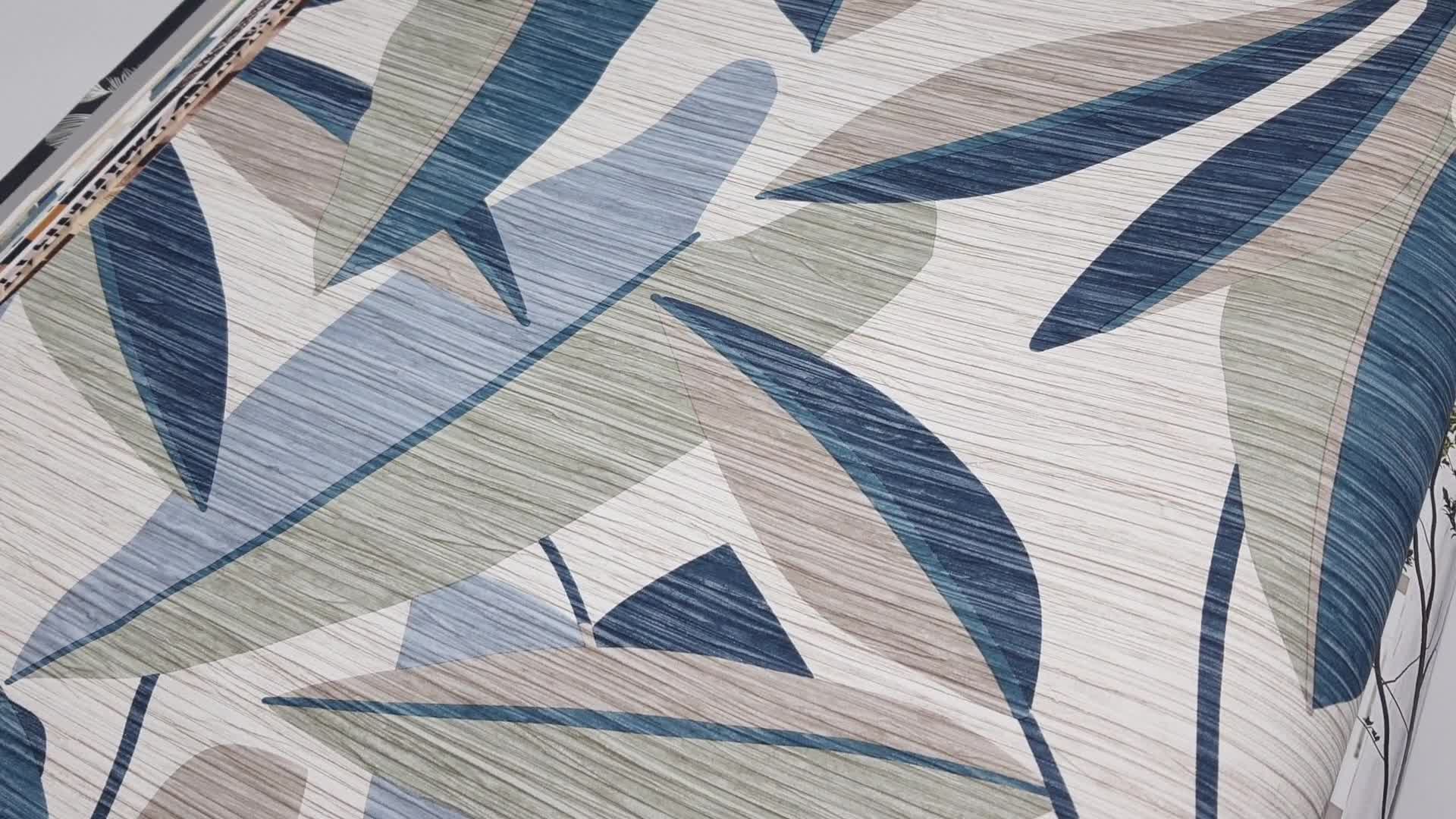 Kék dekor tapéta leveles mintával strukturált felülettel