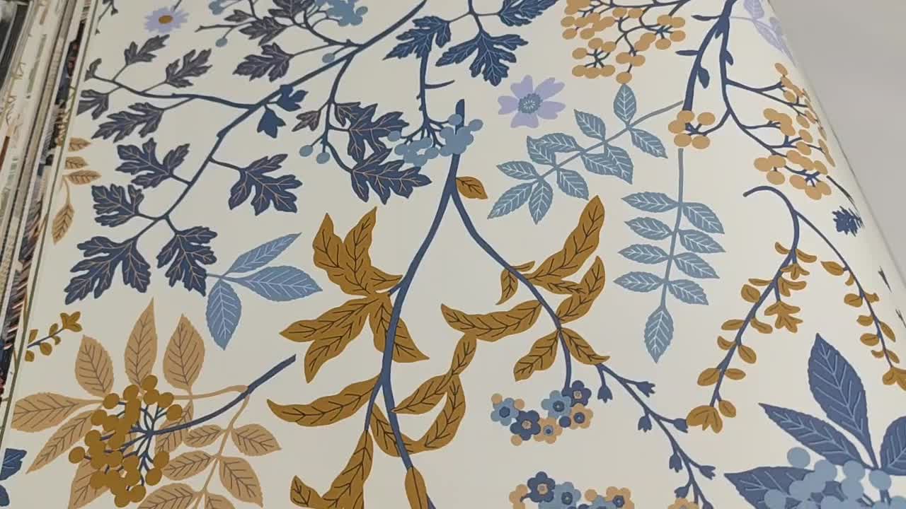 Kék barna levél mintás vlies dekor tapéta mosható